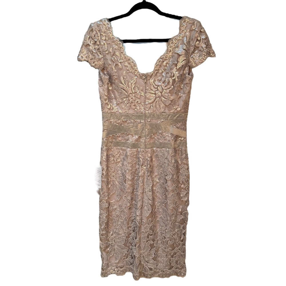 NEW Tadashi Shoji Sequin Paillette Lace Sheath Dress Smoke Pearl Cocktail - Picture 3 of 6